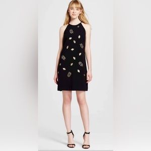 Victoria Beckham Target Bug Black Halter Dress Embroidered Size Medium